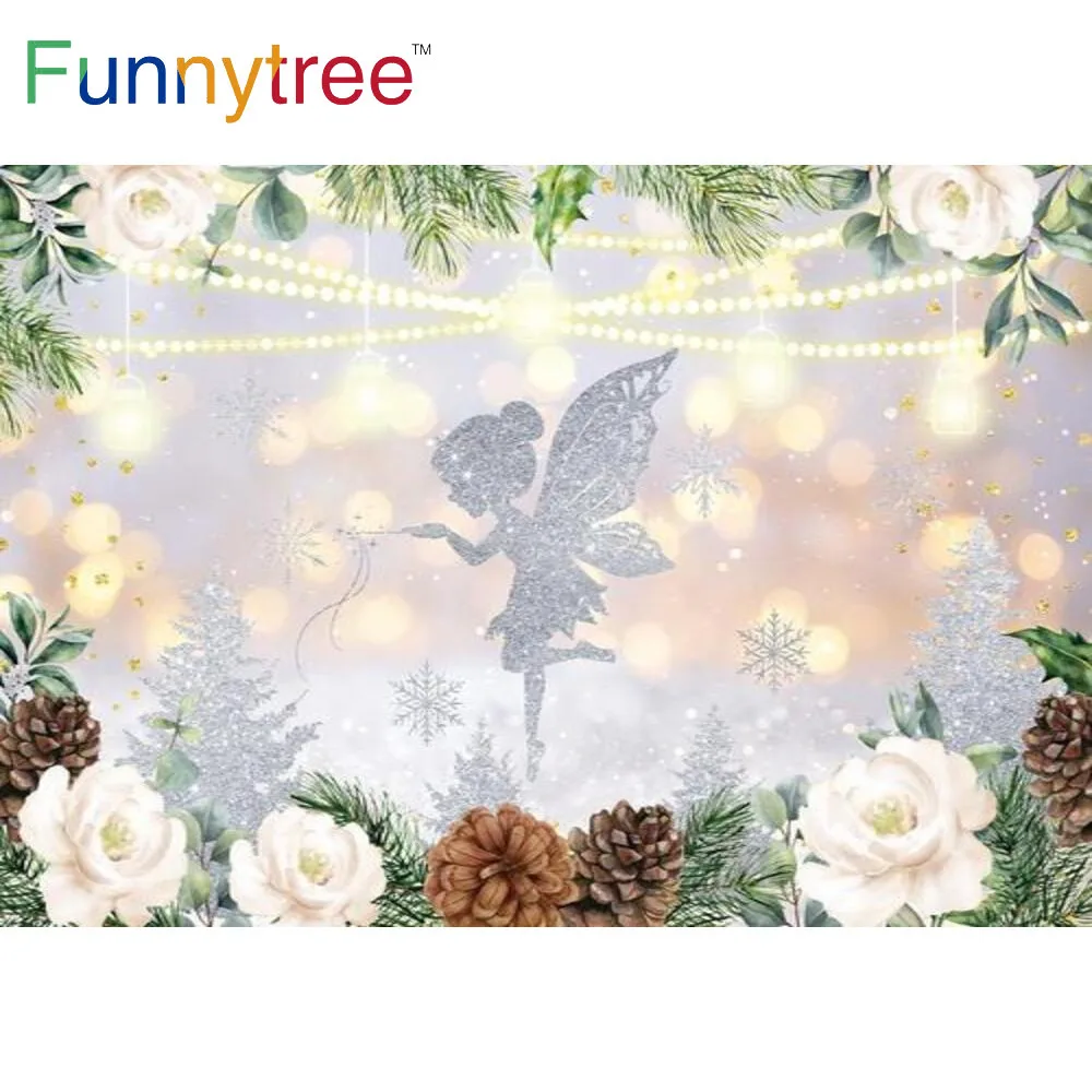 

Funnytree снежинка зима девочка день рождения декорация фон детский душ Вечеринка Танцы сказочные огни баннер цветы фон
