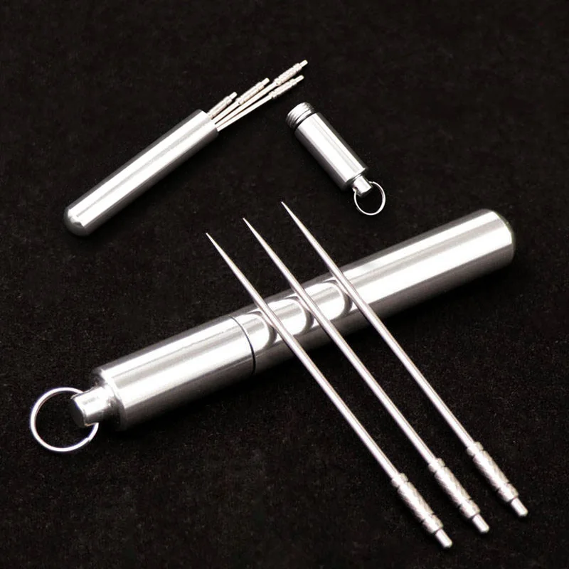 Portable Waterproof Titanium Alloy Mini Toothpick Holder Pill Capsule Case Carry Around Storage Camping Hiking Outdoor Tools