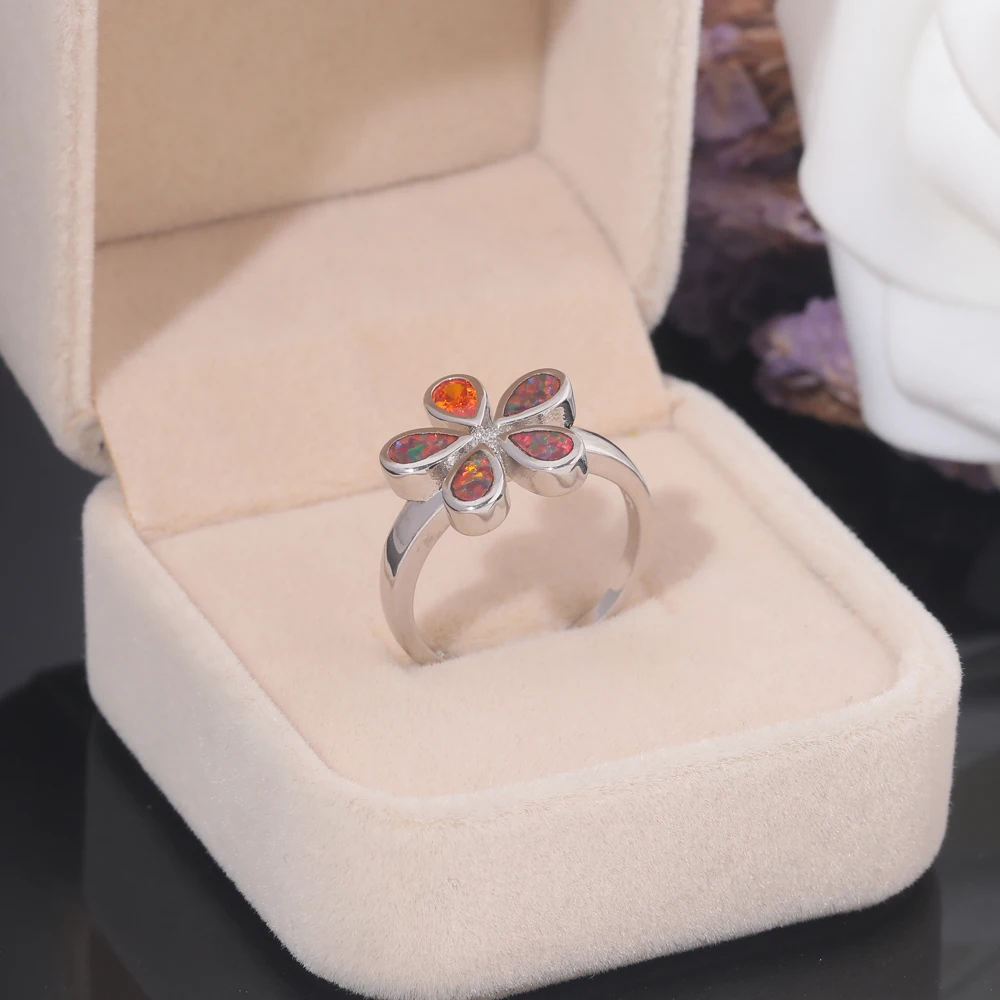 CiNily Created Orange Fire Opal Orange Stone Zircon Silver Plated Wholesale Hot Sell Women Jewelry Ring Size 6-9 OJ9621