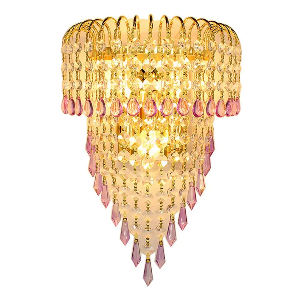 

Modern Gold Crown Palace Gate Purple Crystal Wall Lights Bedroom Bedsides Corridor Luxury European Living Room Wall Lighting