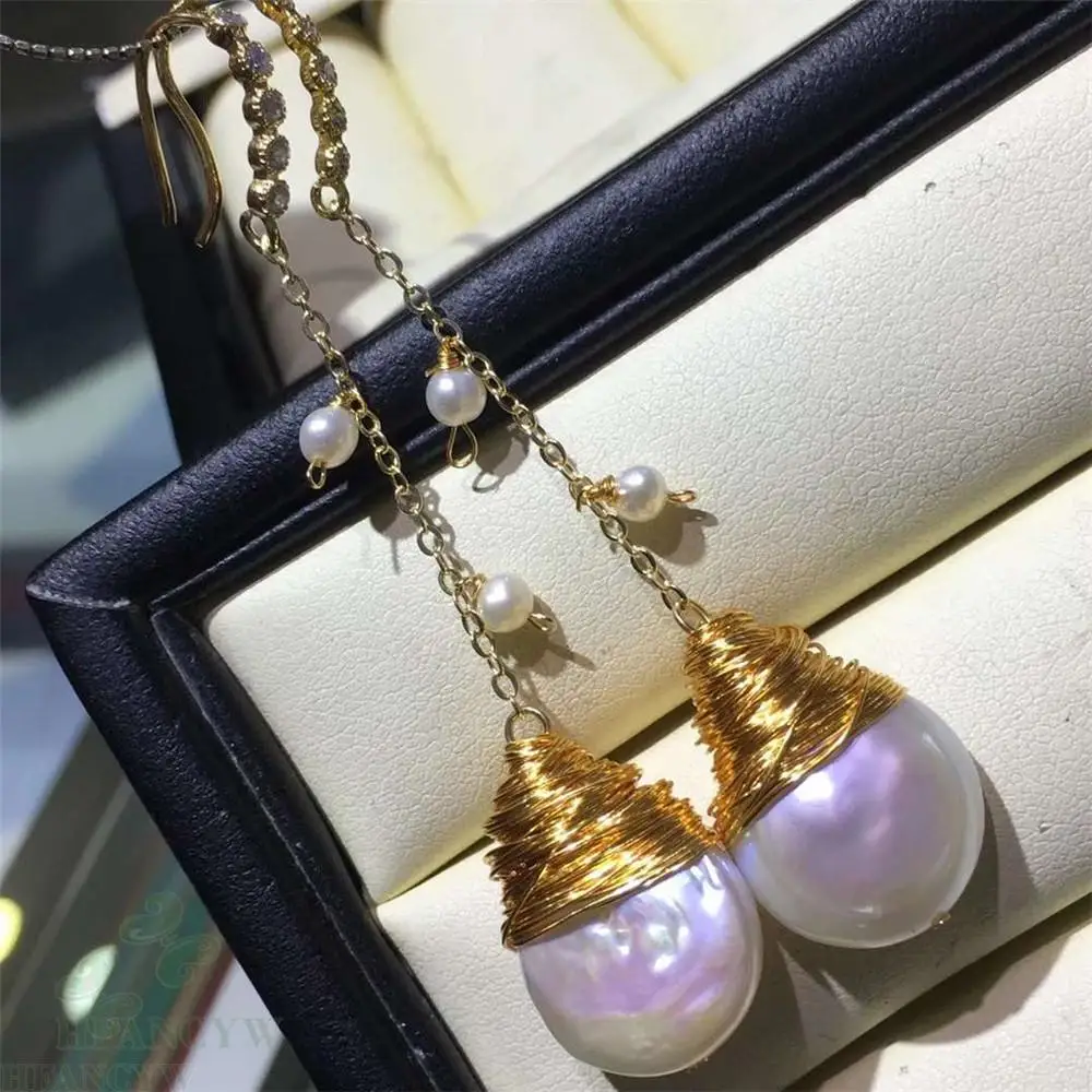 Natural White Baroque Pearl Earring Gold Ear Drop Hook Hoop Fashion Classic Gift Flawless Party Dangle Cultured Accessories