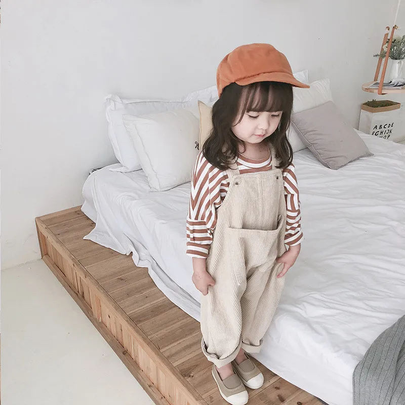 Spring Korean style Baby Girls Corduroy Loose Overalls Toddler Kids Casual All-match Suspender Trousers Little Princess Bib Pant