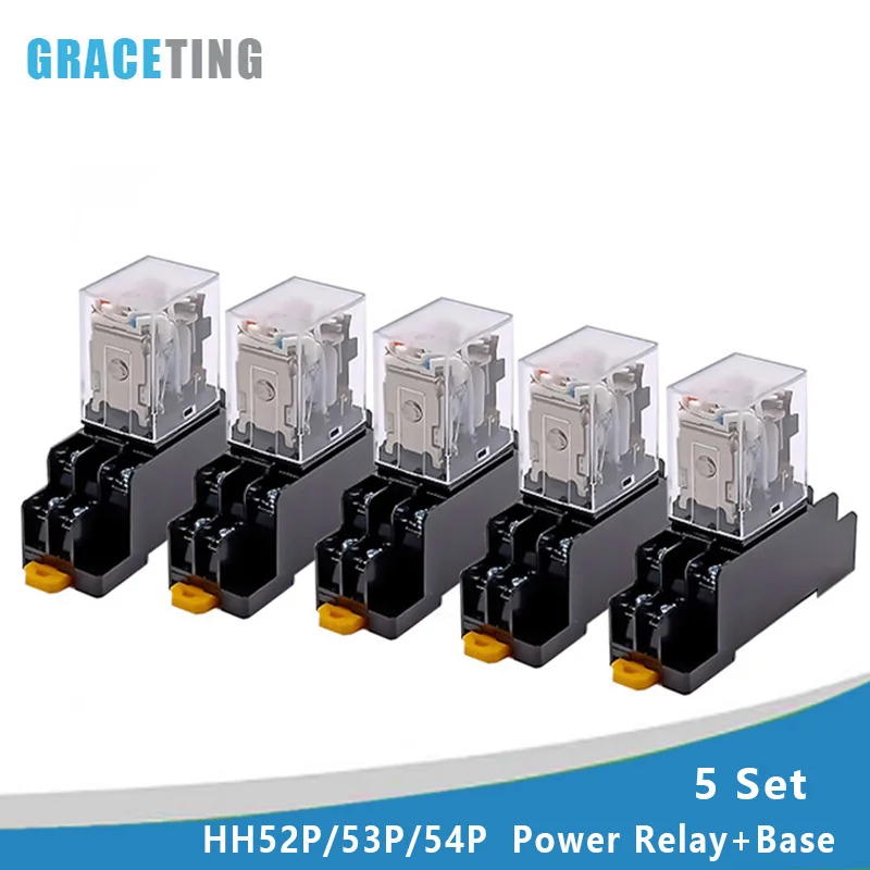 

5Set Power Relay Coil General DPDT Micro Mini Electromagnetic Relay Switch With Socket Base LED AC 110/220V DC 12/24V MY2/3/4NJ