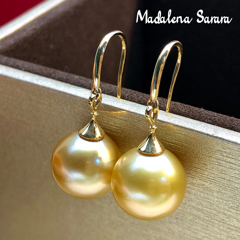 MADALENA SARARA 10-11 Southsea Gold Saltwater Pearl 18K Women Earrings Simple Hook Style Au750  100% Guaranty