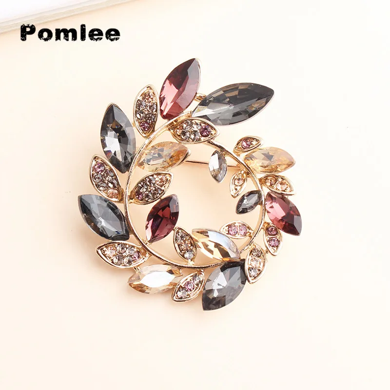 Pomlee Rhinestone Crystal Olives Brooches Unisex Women And Men Brooch Pin Collar Jewelry Suit Coat T-shirt Dress Accessories