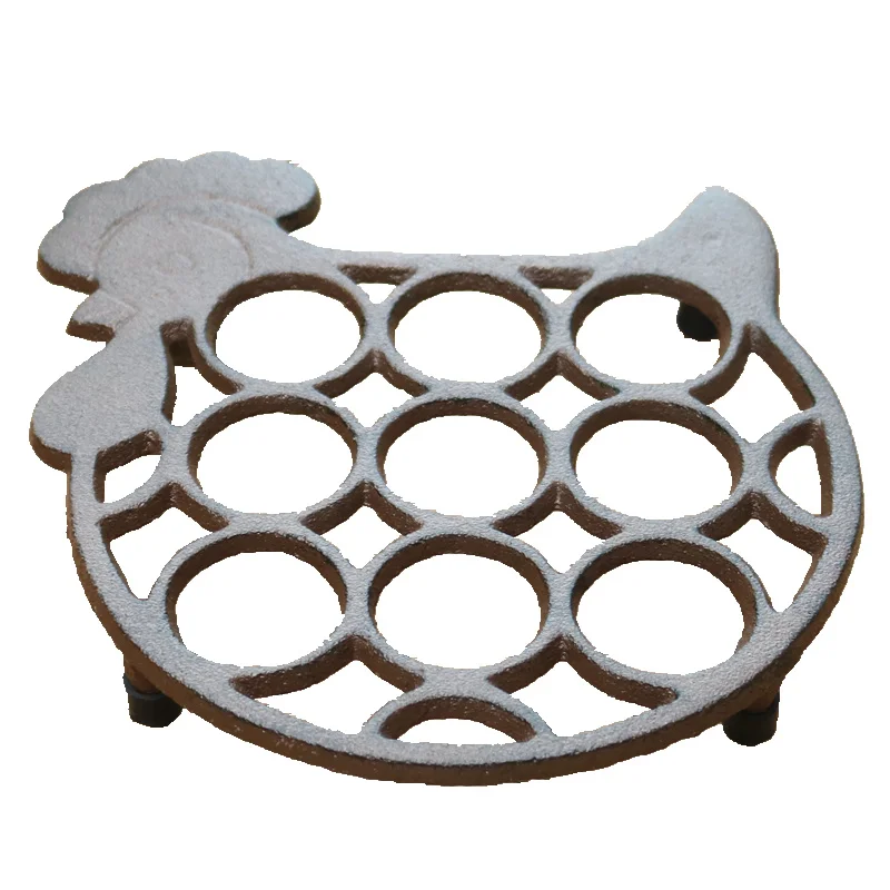 Vintage Rustic Hen Cast Iron Egg Storage Holder For Nine Pieces Home Kitchen Tabletop Decor Metal Heat Insulation Mat Plate