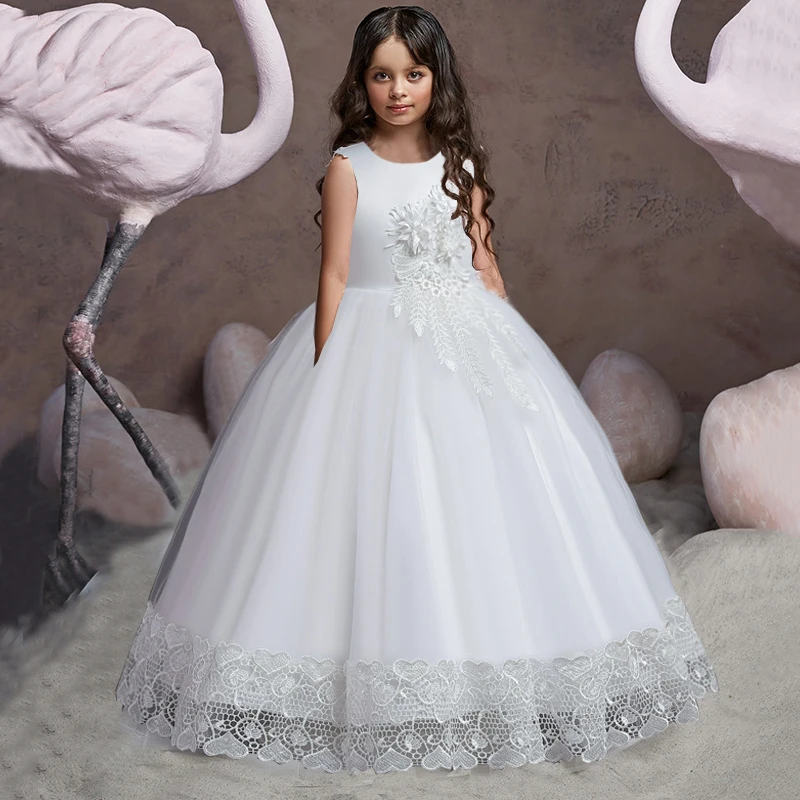 Teen Long Flower Bridesmaid Dresses For Girls Children Wedding Prom Gown Girl Party Dress Elegant Kids Communion Evening Clothes