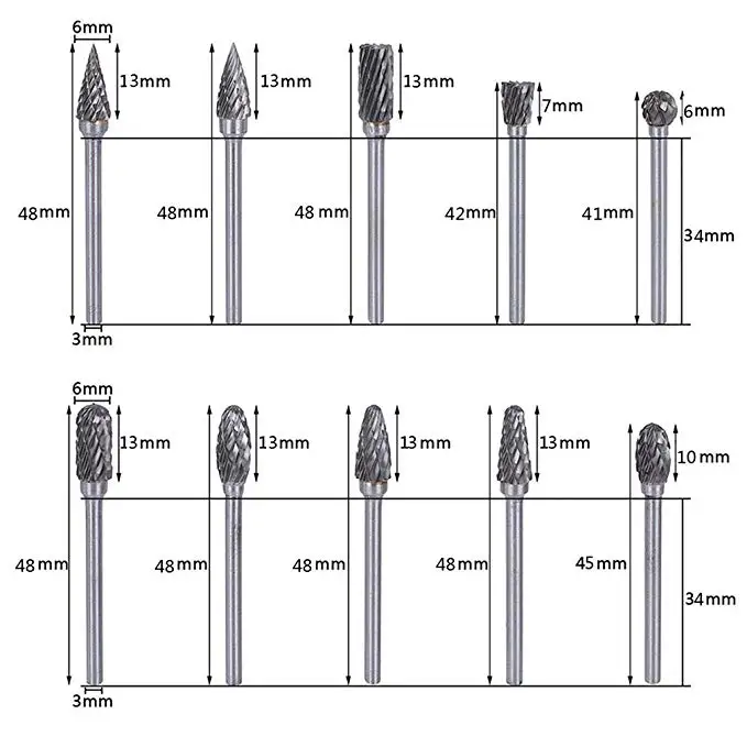 10Pcsทังสเตนคาร์ไบด์ตัดคู่ตัดBurr 1/8 "3 * * * * * * * 6Mm Shank Fitเครื่องมือโรตารี่Dieเครื่องบดShank Rotary Burrเครื่องมือD30