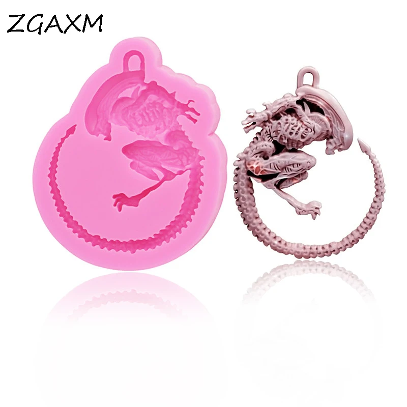 New ZG402 Animal Monster Hollow Round Earrings Flexible Silicone Mold, Jewelry Pendant Keychain Epoxy Clay Mold