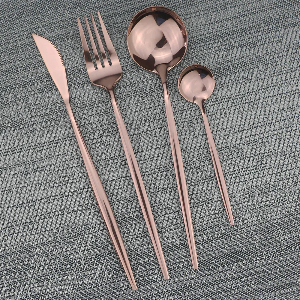 30Pcs Rose Cutlery Set Stainless Steel Dinnerware Set Gold Dinnerware Shiny Flatware Set Dinner Knife Fork Spoon Fruit Cake Fork