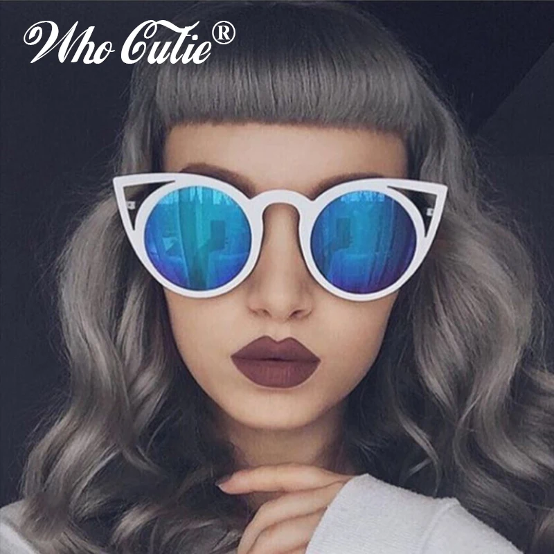 WHO CUTIE 2024 occhiali da sole rotondi Cat Eye donna Designer di marca Retro Vintage Pink Mirror CATEYE occhiali da sole occhiali da sole femminili