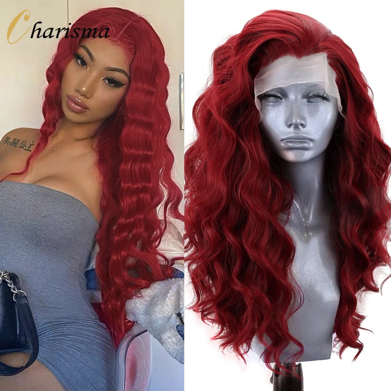 Charisma Synthetic Lace Front Wig Side Part Red Wigs Long Body Wave Lace Wigs For Black Women Heat Resistant Hair Cosplay Wig