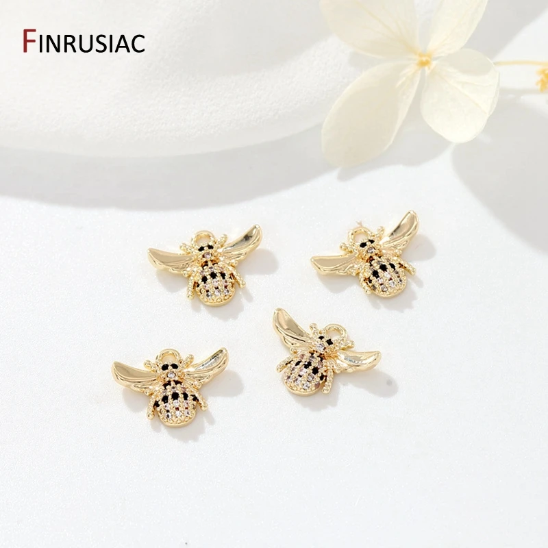 14K Gold Plated Zircon Mini Bee Pendant Charm Accessories DIY Making Necklace Earrings Components