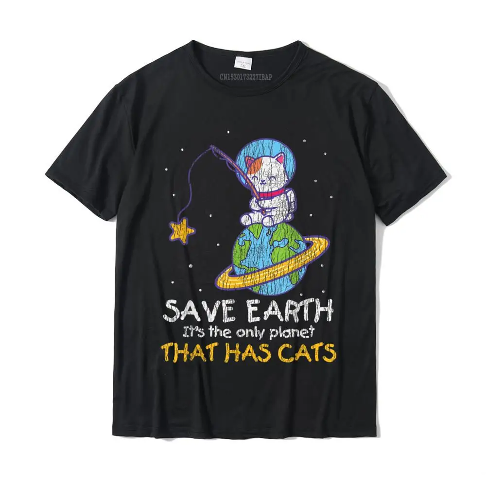 Vintage Save Earth That Has Cat Funny Earth Day Cat Lover T-Shirt T Shirts for Men Summer Tops Tees High Quality Party Cotton