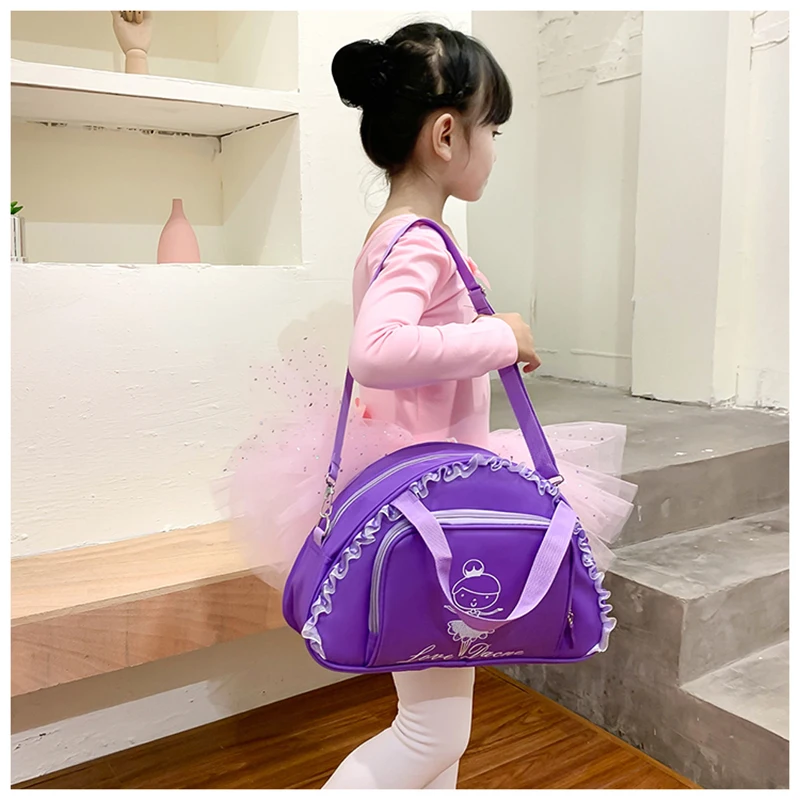 สาวเจ้าหญิงน่ารักการพิมพ์เต้นรำสีม่วงลูกไม้Ballerinaกระเป๋าถือคุณภาพสูงกันน้ำไหล่กระเป๋าสำหรับเด็ก