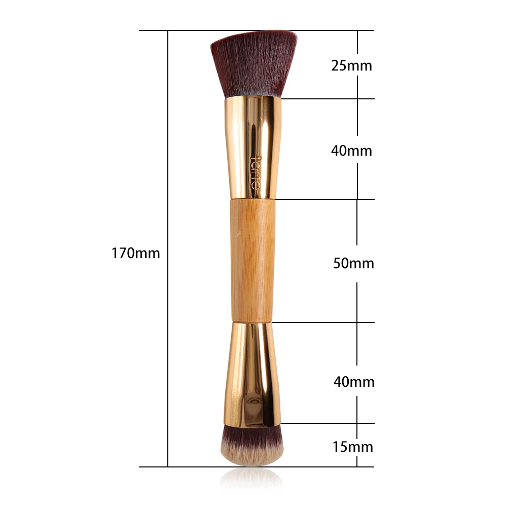 Double Ended Makeup Brush Bamboo Angled Contour Brush Precision BB Cream Liquid Foundation Makeup Brushes Gold