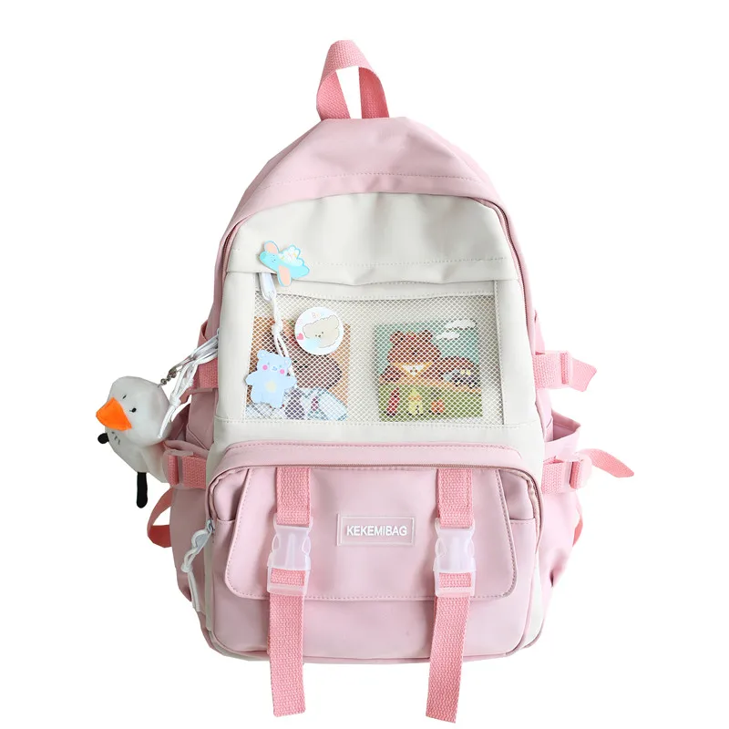 Womens moda mochila bonito náilon senhora mochila à prova dwaterproof água saco de escola para adolescente meninas kawaii viagem preto