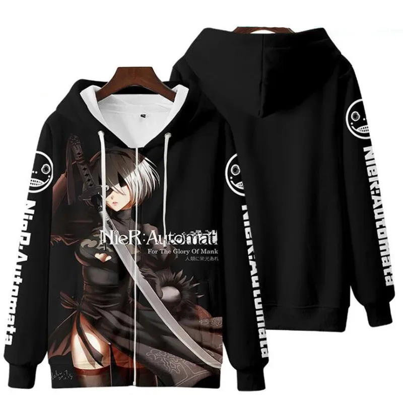 Jeu NieR: AutomMi3D Printing Men/Women, Zipper Hoodies, Long Sleeves, Pollover Jacket, Coat, Autumn Fashion