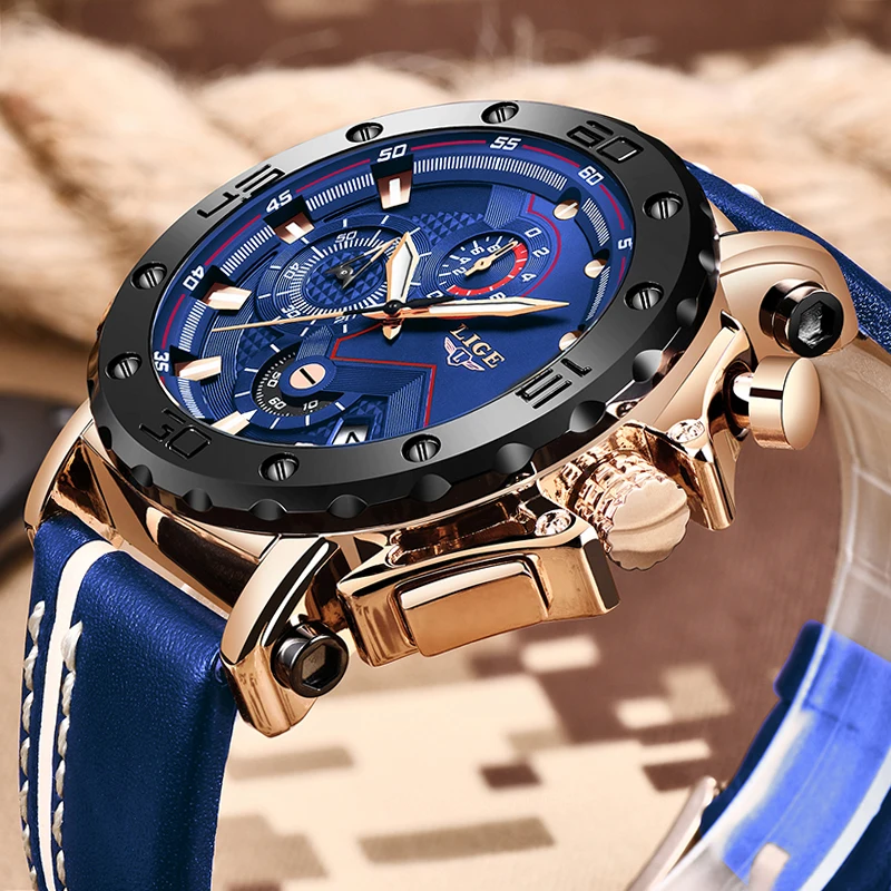 2022 LIGE Mens Watches Top Brand Luxury Fashion Military Quartz Watch Men Leather Waterproof Sport Chronograph Relogio Masculino