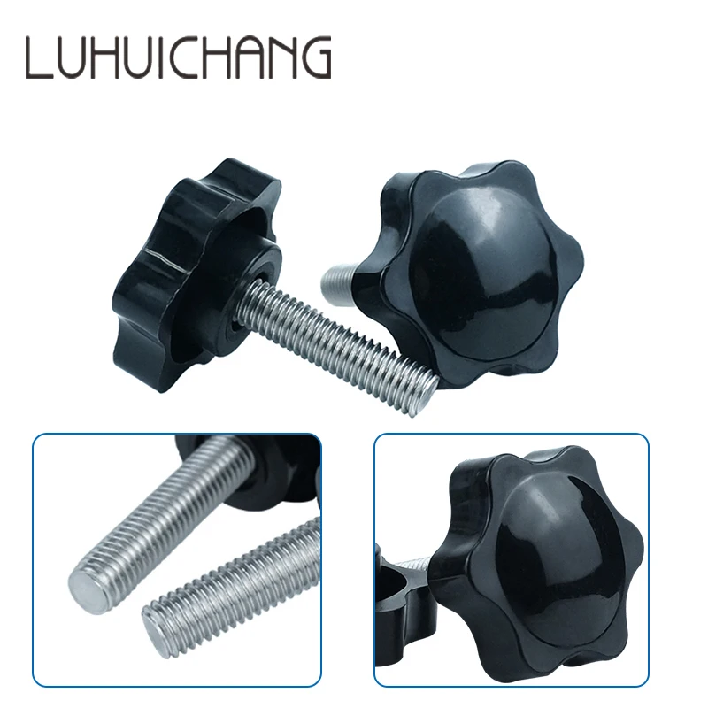 luhuichang M4 M5 M6 10pcsThread Replacement Star Hand Knob Bakelite Hand Tighten Screw Tightening Screw Black Head diameter 25mm