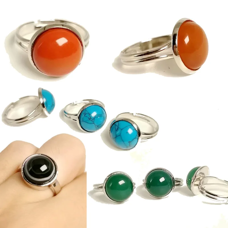 Reiki Natural Gem Stone Finger Evil eye Ring for Men Women Yellow onyx Blue Turquoise Tiger Eye Party Ring Jewelry