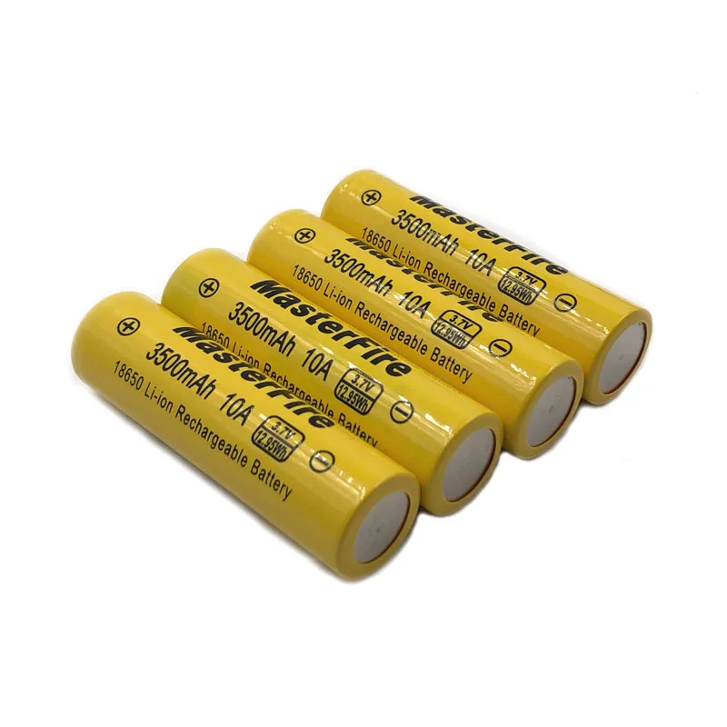 10pcs/lot MasterFire 18650 3500mah 3.7V 12.95Wh Rechargeable Lithium Battery Flashlights Torches Batteries Cell 10A Discharge