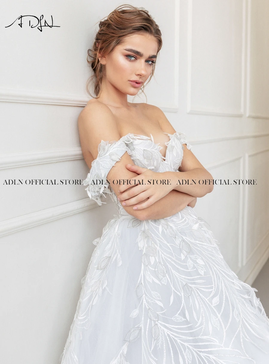 ADLN Off the Shoulder koronkowe suknie ślubne Plus rozmiar A-line czeska suknia ślubna Robe De Mariage