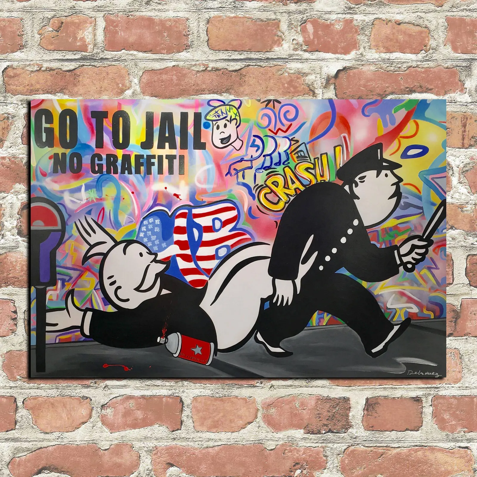 HD Print Alec Monopoly Oil Painting Home Decor Wall Art on Canvas Go To Jail No Graffiti Canvas Printings Canvas Painting - view 3