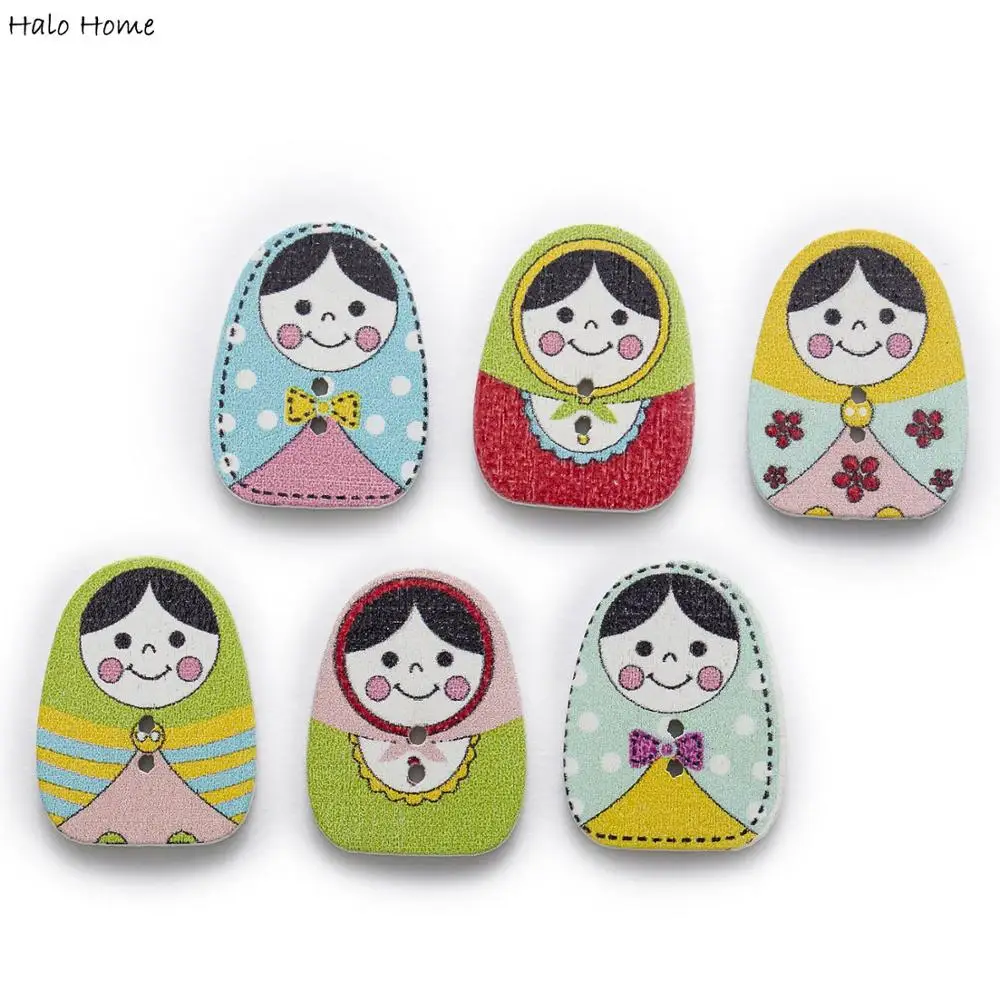 30pcs 3 Styles Matryoshka Mixed Nesting Girl Wood Buttons Scrapbooking Sewing Cloth Crafts Decor DIY 30x17/30x19mm