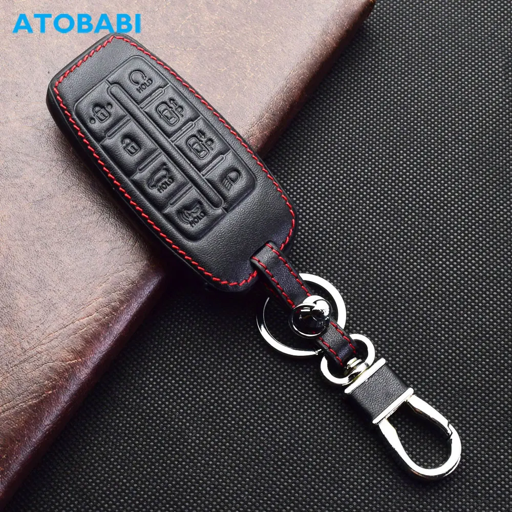 Leather Car Key Case For Hyundai Genesis GV80 G80 2020 2021 GV70 4 6 8 Buttons Smart Keyless Remote Control Fobs Protector Cover