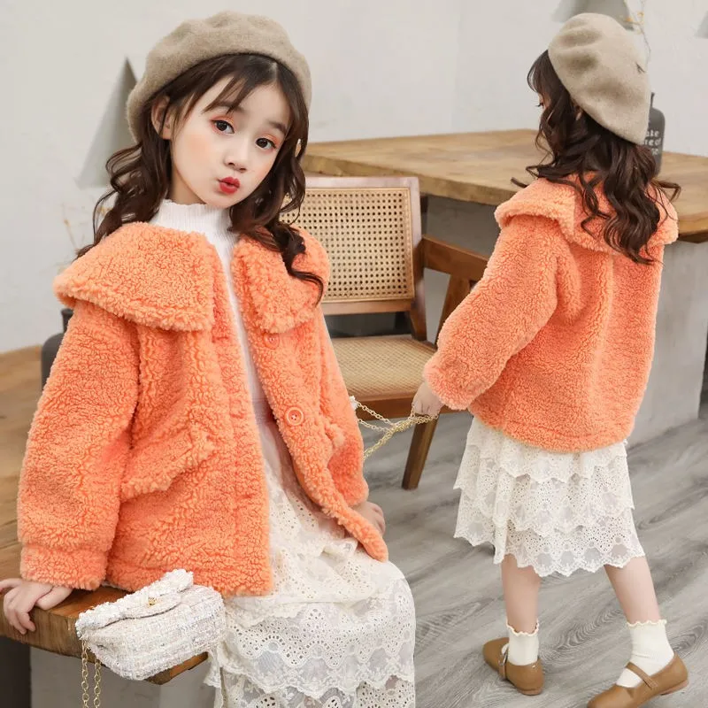 

Girls' Coat Kids Jacket Underwear 2022Solid Plus Velvet Thicken Warm Winter Autumn School Cotton Fleece Children's Clothing