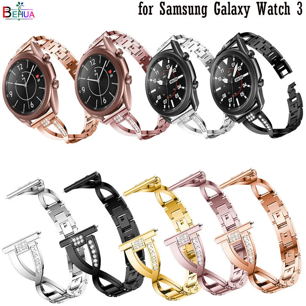 Wristband For Samsung Galaxy Watch 3 45mm 41mm Bling Diamond WatchBand Metal Steel Replacement fashion watchStrap band Bracelet