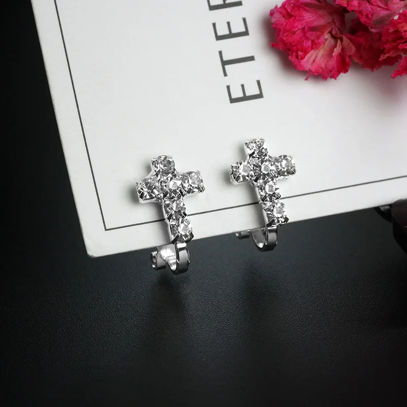Hot Sale Cubic Zircon Simulated Pearl Geometric Clip on Earrings for Girl Kid Party Charm Without Pierced Earring Women Jewelry