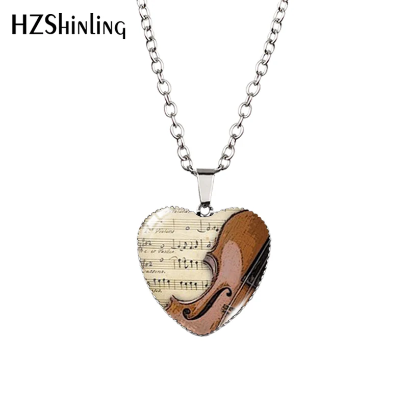 New Vintage Violin Heart Necklace Musical Instruments Pendant Saxophone Heart Jewelry Heart Shaped Necklace HZ3