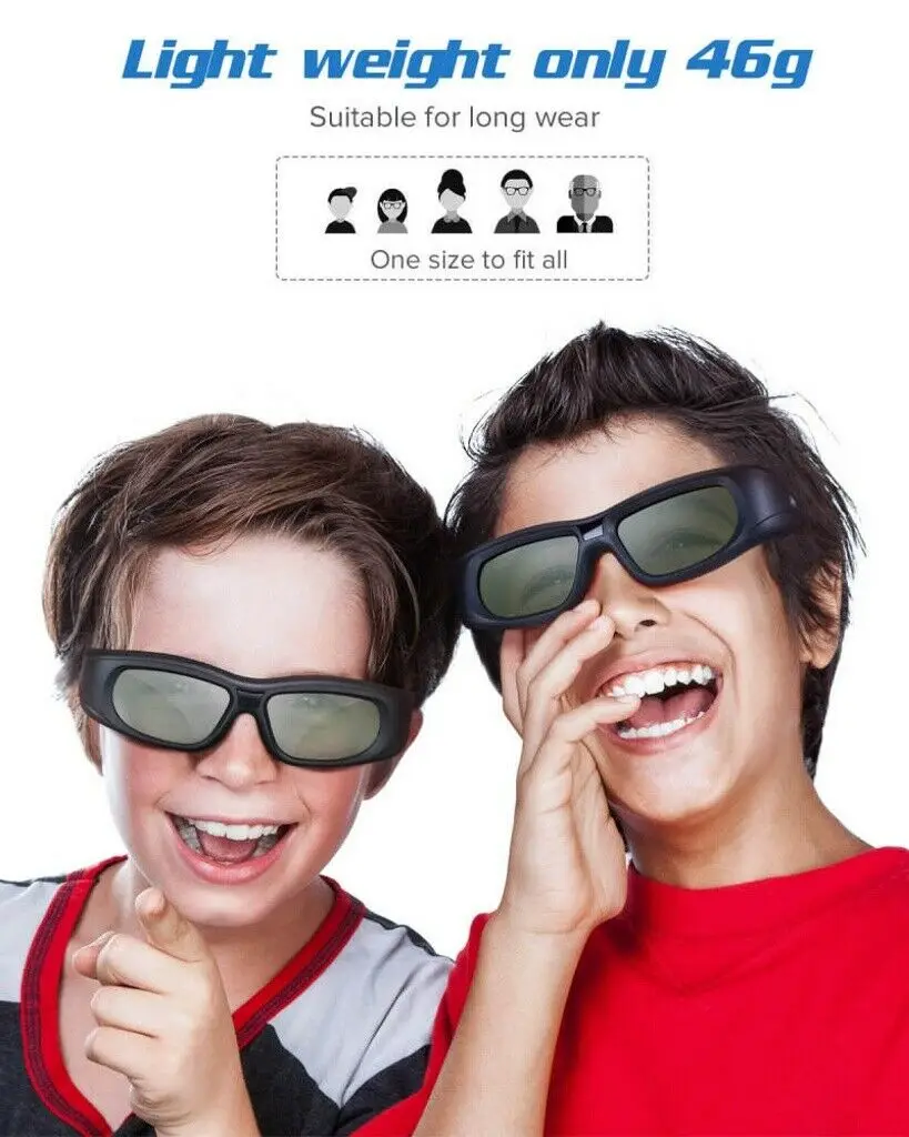 Bluetooth 3D Glasses Active Shutter Rechargeable Eyewear Compatible with Epson Sony Projector/Sony Panasonic Samsung 3D TV