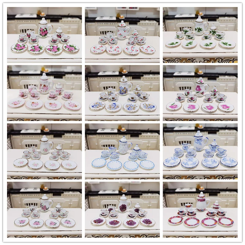 

Dollhouse Mini 15pcs Ceramic Tea Set Teacup Mini Food Play Scene Model for Dollhouse Furniture Accessories