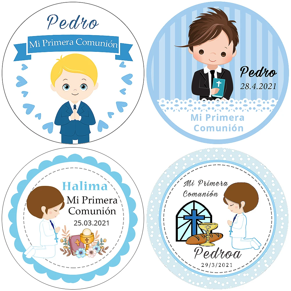 Mi Primera Comunion สติกเกอร์เด็กผู้หญิง First Holy Communion Favors ป้าย Baptism คริสเตียน First Communion สติกเกอร์ Baby Shower