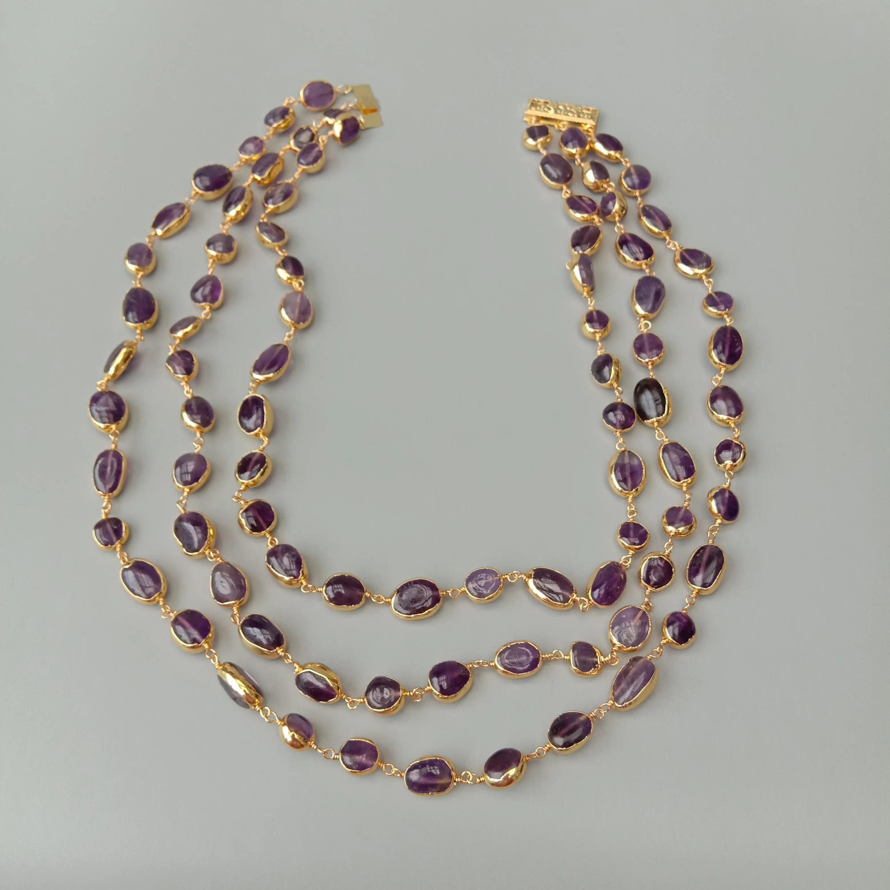 Y.YING 3 Strands Natural Amethyst Freeform With Electroplated wrap Necklace  18\