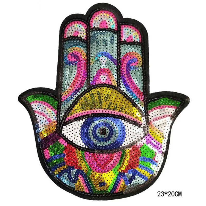 1Pc Hamsa Hand Palm Patch Divine Symbol Protection Hand Of Fatima Palm Eye Iron on Motif Applique Garment Hats Bags DIY handmad