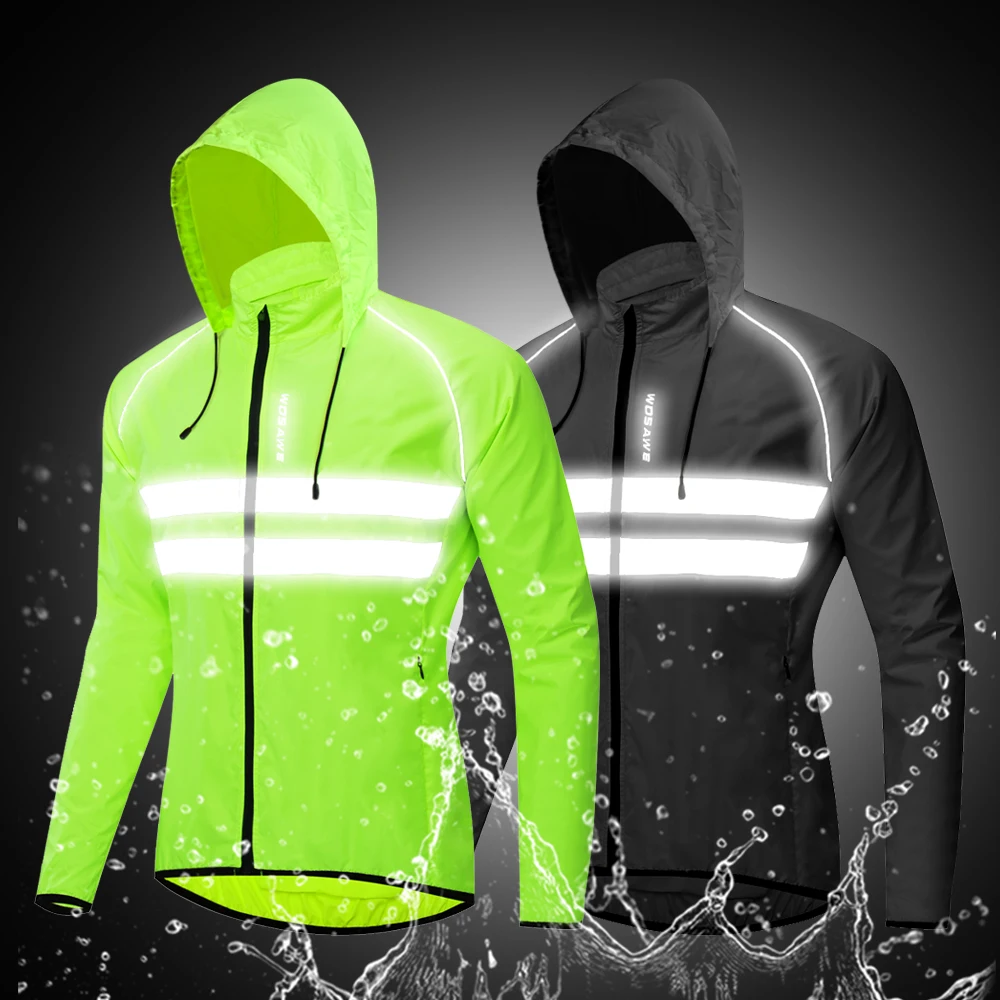 WOSAWE Thin Hooded Caps Reflective Running Jackets Windproof Water Rain Repellent Cycling Windbreaker Coat Bike Sports Jackets