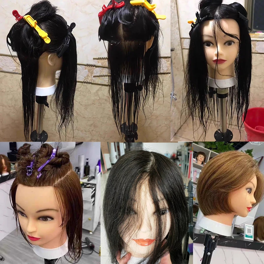 Schaufensterpuppenkopf mit 100% menschlichem Haar, Echthaarkosmetik Schaufensterpuppenkopf Haarstyling Friseurpraxis Training Puppenköpfe mit Klemmhalter und Werkzeugen