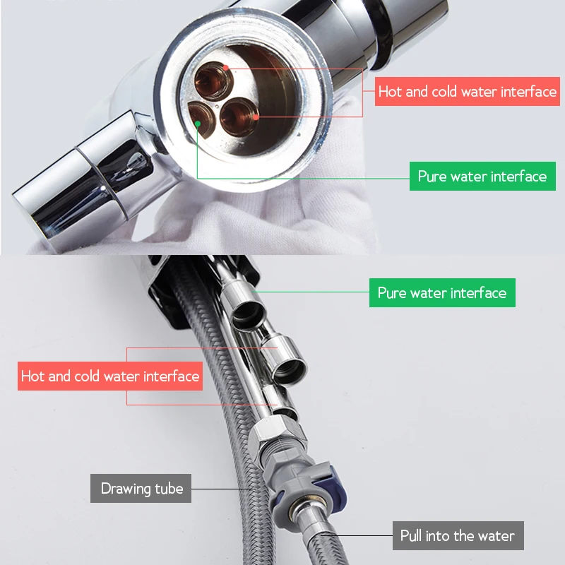 Deck Mounted Black Kitchen Faucets Pull Out Hot Cold Water Filter Tap for Kitchen Three Ways Sink Mixer Kitchen Faucet