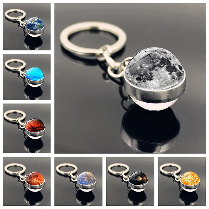 Fashion Solar System Planet Moon Earth Keychain For Man/Woman Nebula Space Couple Key Chain Sun Glass Ball Key Ring Pendant