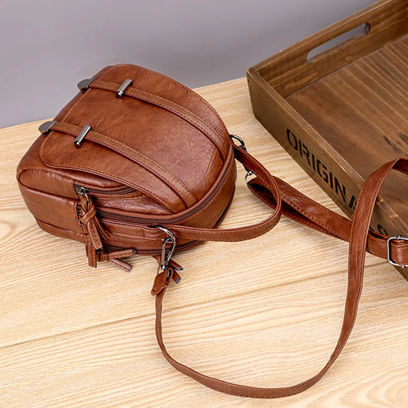 Multifunktionale Weiche PU Leder Kleine Schulter Tasche Für Frauen Vintage Mode Umhängetasche Weibliche Geldbörse Handy Handtasche – Detail 11
