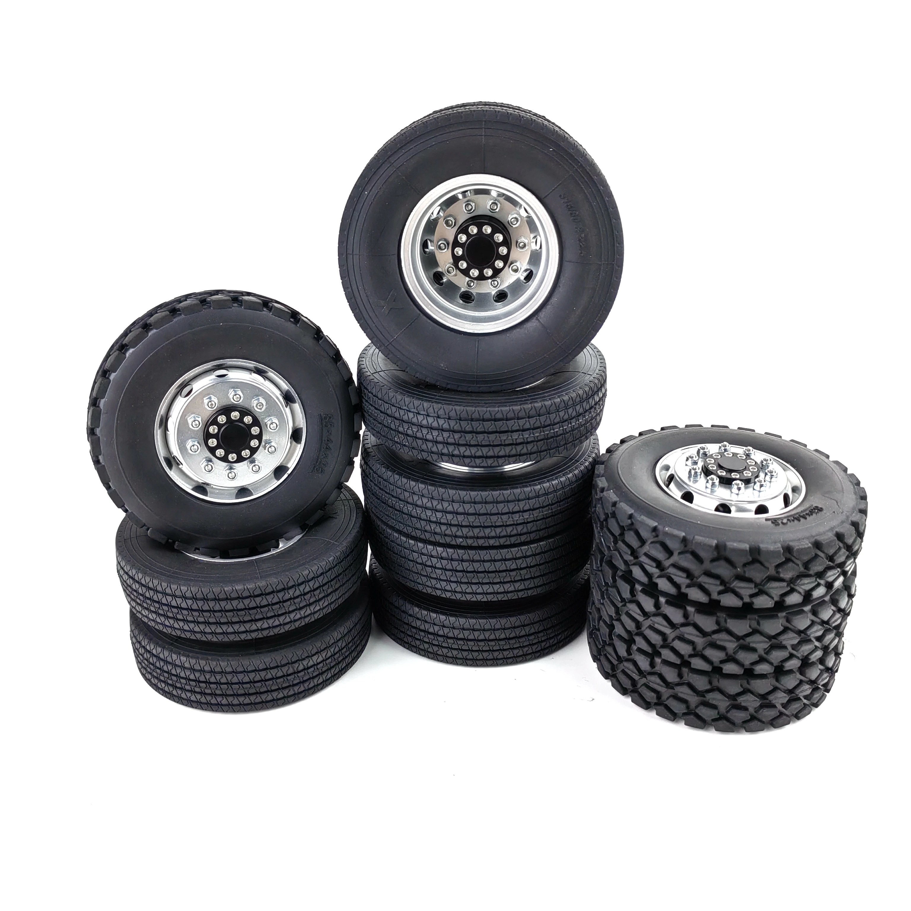 TRINOOD 8PCS Tamiya Wheel Tires 8X8 Complete Set Front Rear Wheel Hub Rubber Tyre for 1/14th Scale RC Tractor Truck Trailer Car