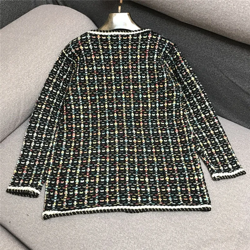 Rhinestone Tweed Buttons Female Cardigan V-Neck Single-Breasted Women Sweaters Diagonal Pocket Decoration Autumn Winter Tops