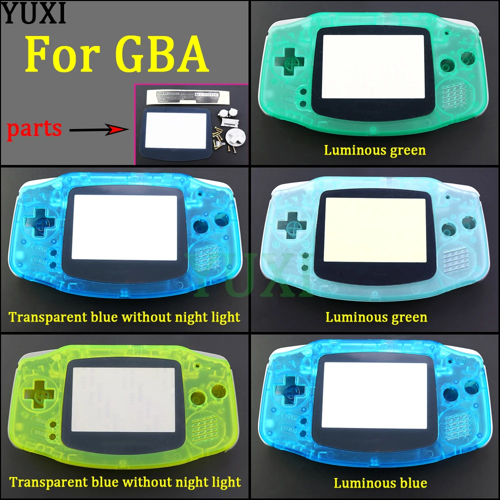 

YUXI Luminous Green Luminous Blue Shell Housing for Gameboy Advance for GBA GBC GBP Night Lighted Shell Cover Case