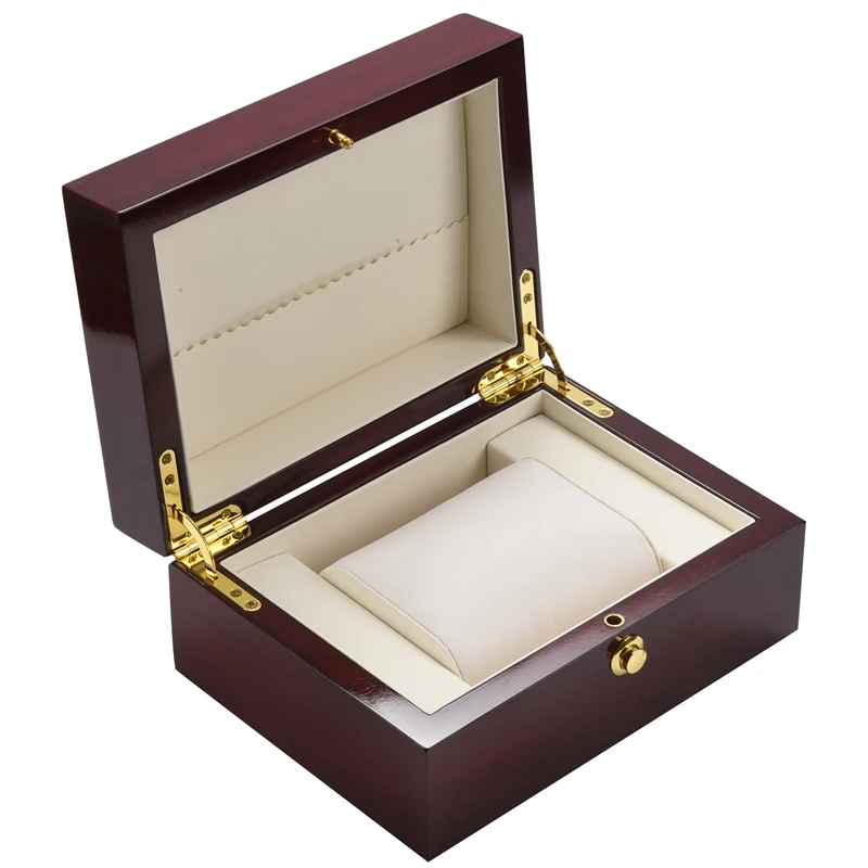 Large Size Wood Lacquered Glossy Single Watch Box with PU Leather Cushion