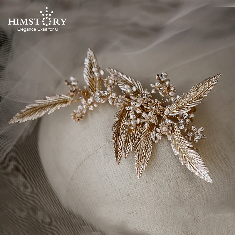 

HIMSTORY Baroque Handmade Leaf Headpiece Wedding Hair Accessories Princess Haircomb Bridal Hairwear Jewelry