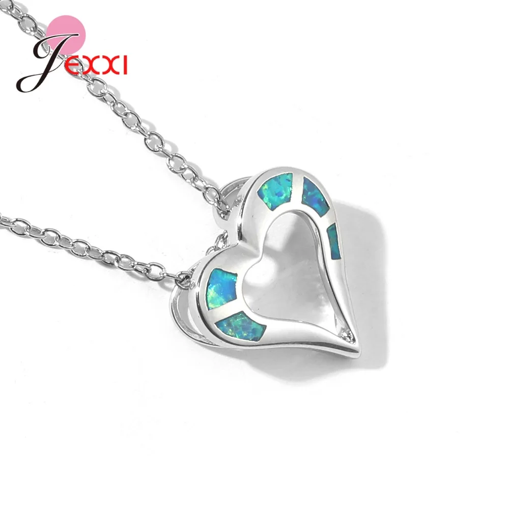 

Hot Sale Original 925 Silver Needle Pertty High Quality Light Blue Crystal Paved Heart Shape Oval Pendant Necklace For Woman